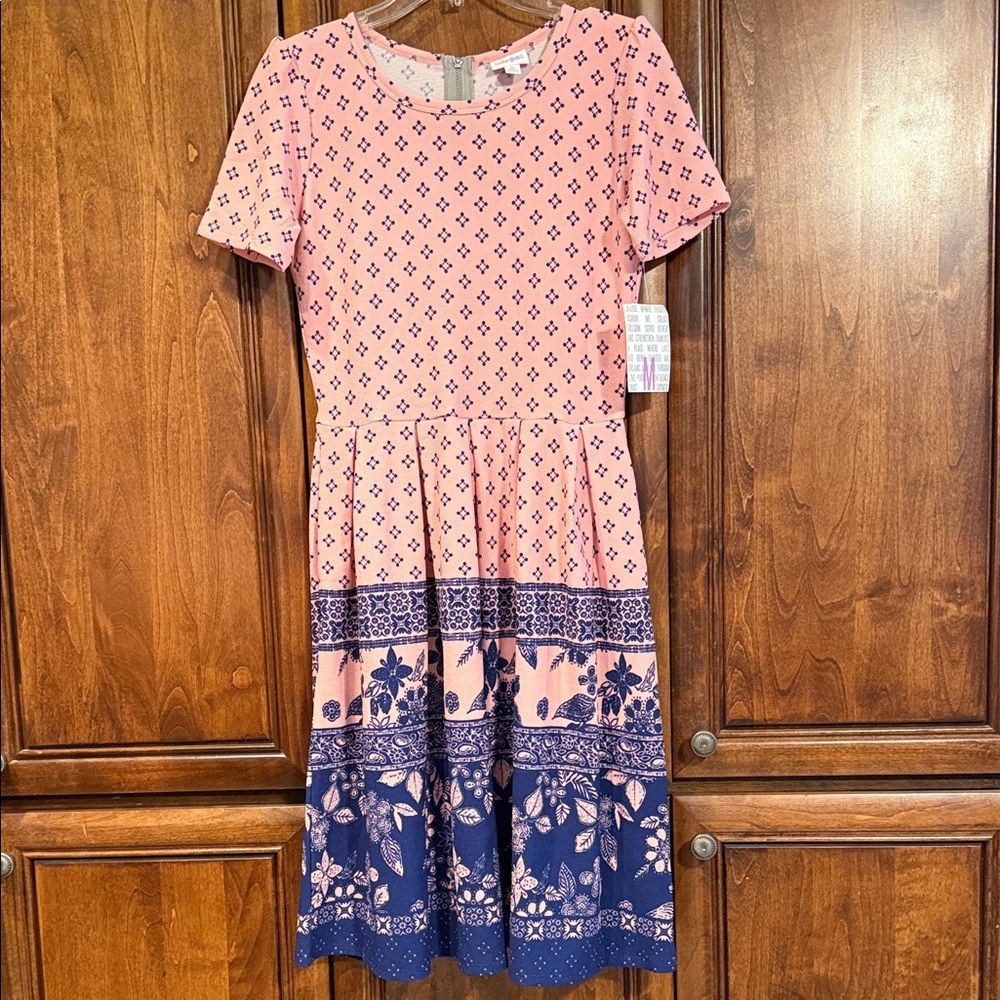 LuLaRoe Pink and Navy Midi Dress